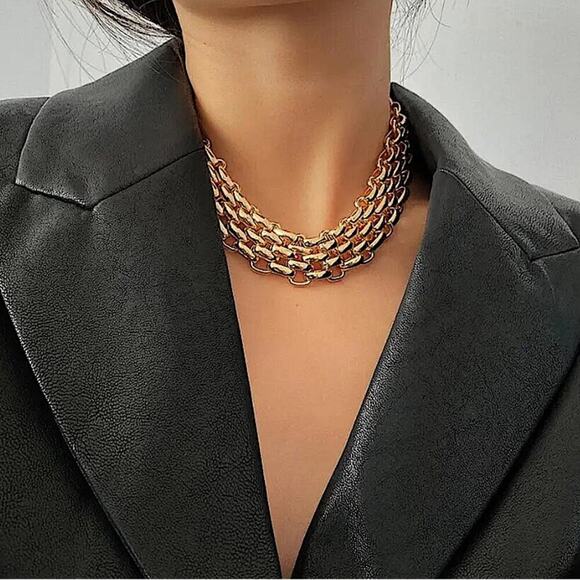 Exaggerated Gold Chain Link Necklace Clavicle Choker Lacteo - Picture 3 of 11